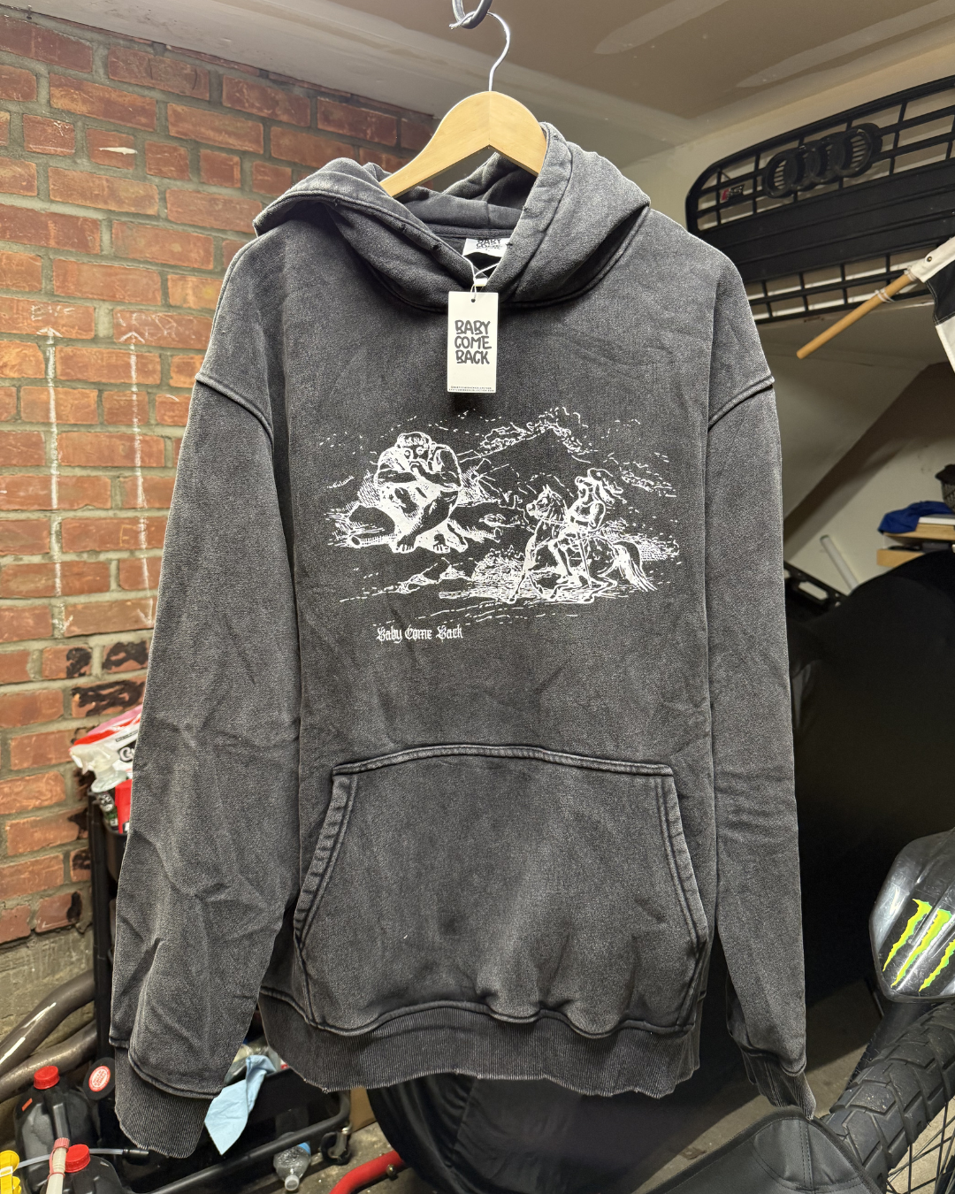Illustrated Black Acid Wash Hoodie