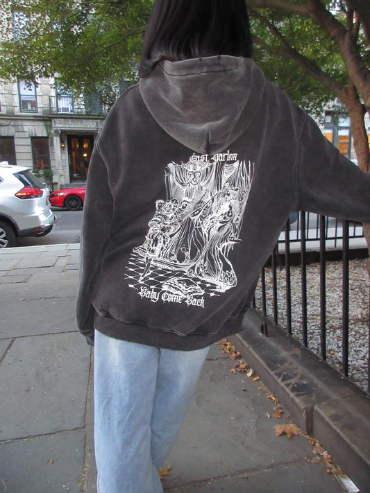Illustrated Black Acid Wash Hoodie